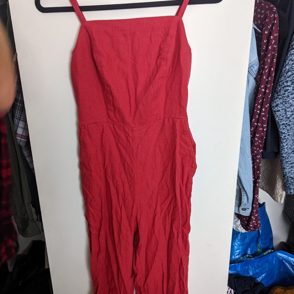 Red Old Navy Spaghetti Strap Ankle Length Jumpsuit (XS)